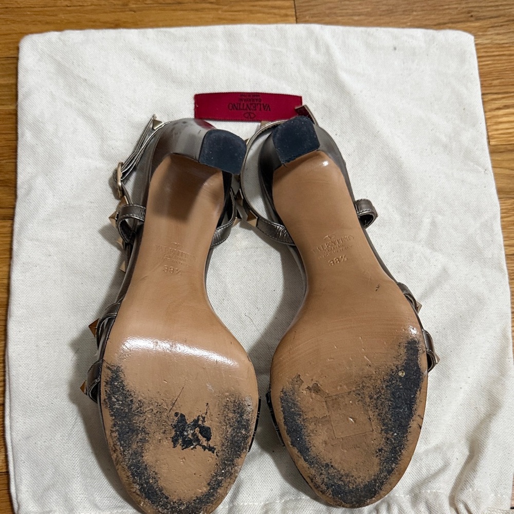 Valentino Women's Studded Metallic Heels - Picture 6 of 7